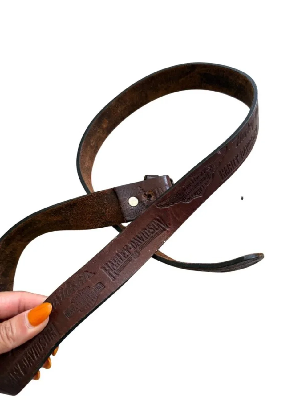 HARLEY DAVIDSON Brown Leather Buckle Belt 33”-38”